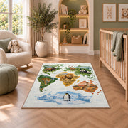 Illustrated Animal World Map Rug, Colorful Geography Area Carpet for Kids Bedroom and Playroom - image 3