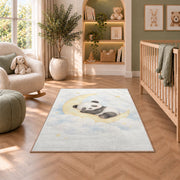 Sleeping Panda Moon Rug, Cream Nursery Area Carpet for Baby Bedroom and Gentle Kids Room Decor - image 3