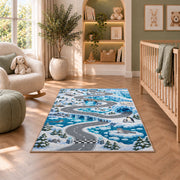 Snowy Mountain Road Rug, Blue Winter Landscape Area Carpet for Kids Bedroom and Playroom Decor - image 3