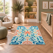 Turquoise Floral Scroll Rug, Coral Botanical Area Carpet for Bedroom and Decorative Living Room - image 3