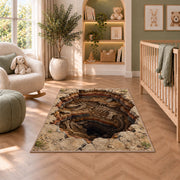 Rustic Cracked Earth Portal Rug, Brown Stone Illusion Area Carpet for Bedroom and Adventure Decor - image 3