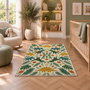 Green Botanical Floral Rug, Cream Leaf and Flower Area Carpet for Bedroom and Cozy Home Decor - image 3