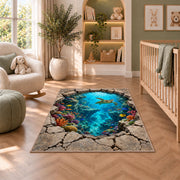 Underwater Cracked Stone Portal Rug, room view 3