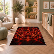 Red Arcane Star Circle Rug, room view 3