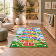 Rainbow garden hopscotch rug with numbers 1 to 20, room styling view 3
