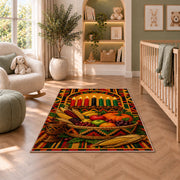Kwanzaa Harvest Basket Rug in a nursery with a crib and armchair