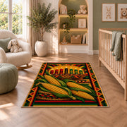 Kwanzaa Corn Rug in a nursery with a crib and armchair