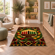 Kwanzaa Wreath Rug in a nursery with a crib and armchair