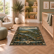 Illustrated Great Smoky Mountains map rug in a nursery seating area