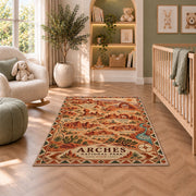 Illustrated Arches National Park map rug in a nursery seating area