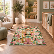 Pastel Pink Nutcracker Rug in a nursery with a crib and armchair