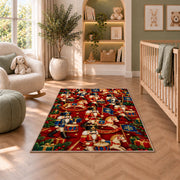 Toy Soldier Parade Christmas Rug in a nursery with a crib and armchair