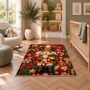 Cute Chibi Nutcracker Rug in a nursery with a crib and armchair