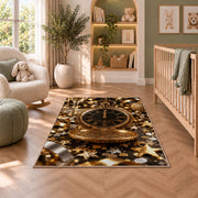 Vintage pocket watch at midnight rug in a nursery with a crib and armchair