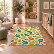 Pickleball Pattern Rug in a nursery with a crib and armchair