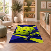 Giant Pickleball Rug in a nursery with a crib and armchair