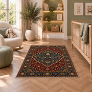 Persian Style Pickleball Rug in a nursery with a crib and armchair