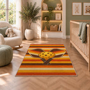 Retro Stripe Pickleball Rug in a nursery with a crib and armchair