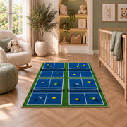 Pickleball Club Courts Rug in a nursery with a crib and armchair
