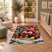 Christmas Penguin Rug in a nursery with a crib and armchair