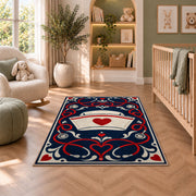 Vintage Nurse Cap Rug in a nursery with a crib and armchair