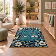 Nurse Scrubs Rug in a nursery with a crib and armchair