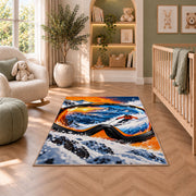 Ski goggles reflection rug in a nursery with a crib and armchair