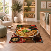 Ramen Bowl Rug in a nursery with a crib and armchair