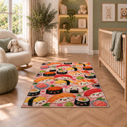 Kawaii Sushi Rug in a nursery with a crib and armchair
