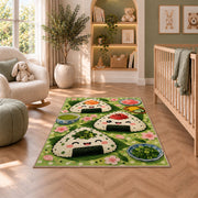 Onigiri Rice Ball Rug in a nursery with a crib and armchair