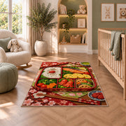 Bento Box Rug in a nursery with a crib and armchair