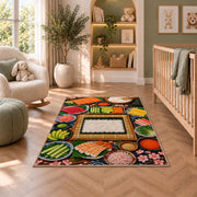 Sushi Making Rug in a nursery with a crib and armchair