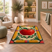 Pencil Frame Apple Rug in a nursery with a crib and armchair