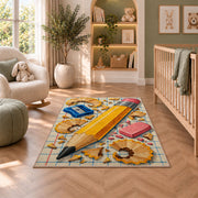 Giant Pencil Rug in a nursery with a crib and armchair