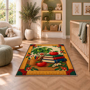Ruler Border Teacher Rug in a nursery with a crib and armchair