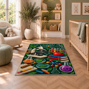 Science Teacher Rug in a nursery with a crib and armchair