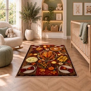 Thanksgiving Dinner Table Rug in a nursery with a crib and armchair