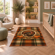 Tartan Plaid Turkey Rug in a nursery with a crib and armchair