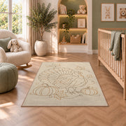 Minimalist Turkey Line Art Rug in a nursery with a crib and armchair