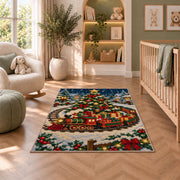 Christmas Train Rug in a nursery with a crib and armchair