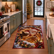 Santa Golden Tunnel Christmas Rug in a festive kitchen