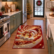 Santa Glove Golden Ornament Christmas Rug in a festive kitchen