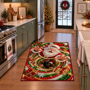Cheerful Santa Christmas Rug in a festive kitchen