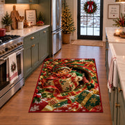 Christmas Elf Wrapped Present Rug in a festive kitchen