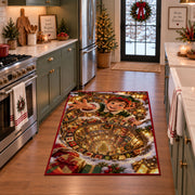 Christmas Elf Golden Workshop Spiral Rug in a festive kitchen