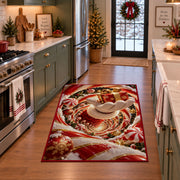 Golden Bell Christmas Rug in a festive kitchen