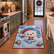 Cute Polar Bear Christmas Rug in a festive kitchen