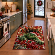 Green Holiday Monster Rug in a festive kitchen