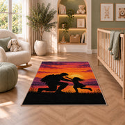 Soldier Homecoming rug in a nursery with a crib and armchair