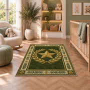 Gold Star Laurel rug in a nursery with a crib and armchair